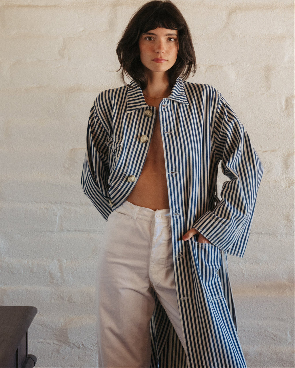 ジャケット・アウター 40s French Vintage \"Chambray Stripe\" JKT 40's］French Vintage Chambray Grandpa Shirt | VIEUX ET NOUVEAU