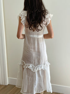 1930s White Organza Ruffle Dress