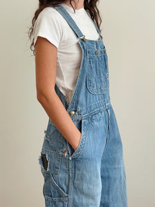 1970s Distressed Denim Overalls