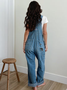 1970s Distressed Denim Overalls