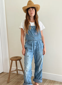 1970s Distressed Denim Overalls