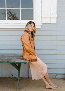 Deerskin Fringe Belted Jacket