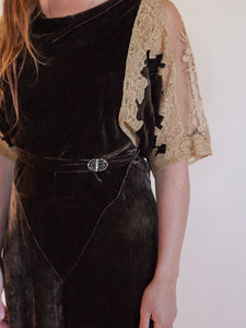 1920s Chocolate Silk Velvet Dress