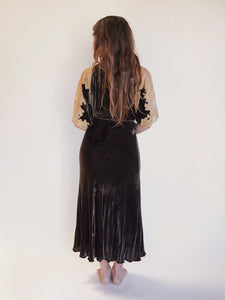 1920s Chocolate Silk Velvet Dress