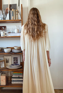 Cream Silk Chiffon House Dress with Lace